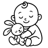 Baby and rabbit cuddle